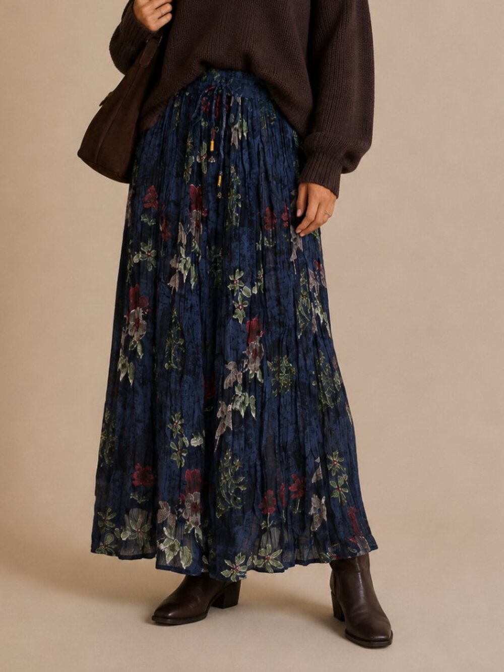 Vintage 90s Whimsigoth Dark Floral Maxi Skirt Sz M/L